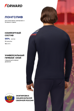 Футболка длинный рукав мужская (синий/синий)